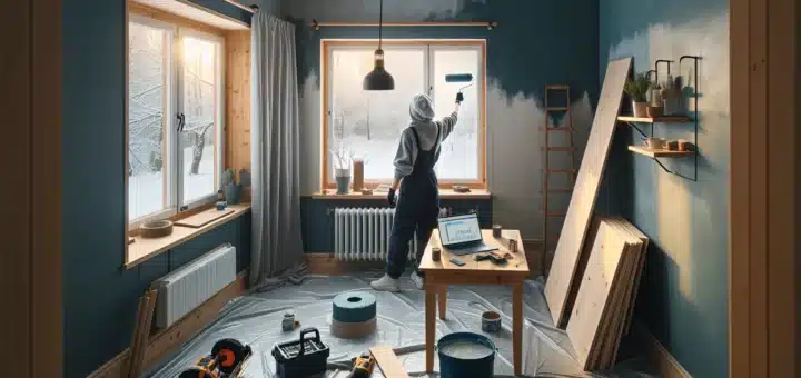 Norwegian couple painting and sealing a living room to save renovation costs