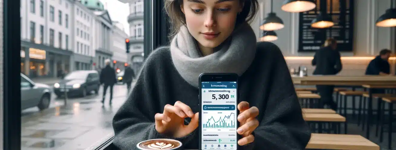 Woman in oslo confirming 100 kr weekly micro investment in an ask app