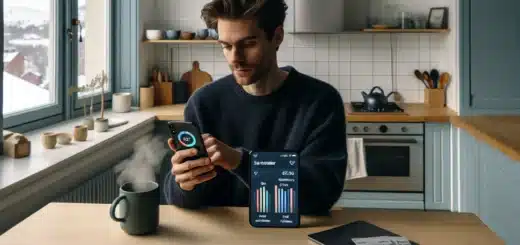 Young norwegian reviewing finance app with budgets savings goals and bankid security