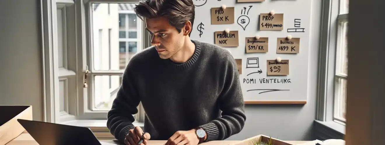 Norwegian entrepreneur planning a digital product launch with sales dashboards in oslo