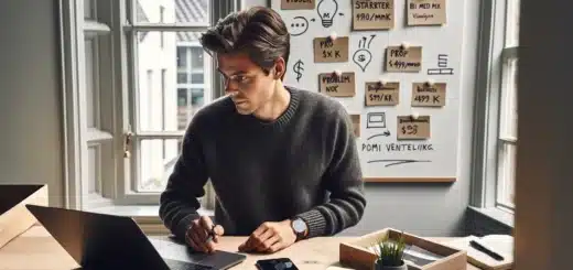 Norwegian entrepreneur planning a digital product launch with sales dashboards in oslo